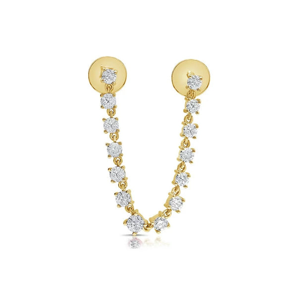 Diamond Stud Chain Double-Hole Earring - 1